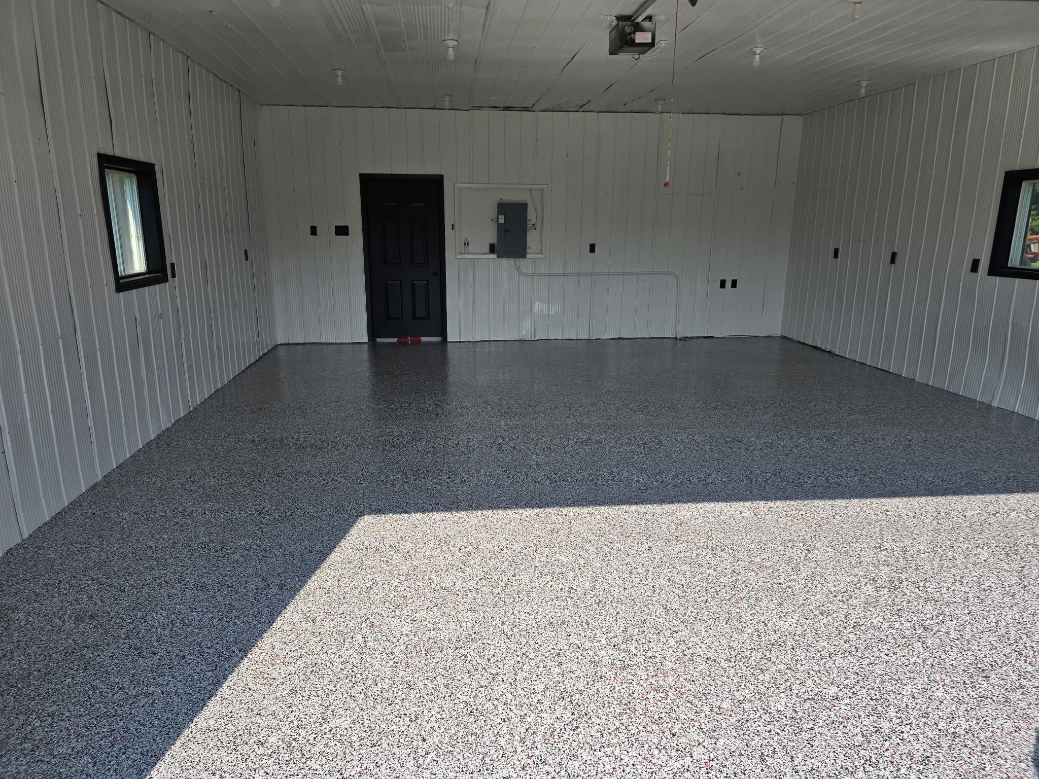 Epoxy floor with custom finish in Windsor Ontario by Preferred Coating Solutions